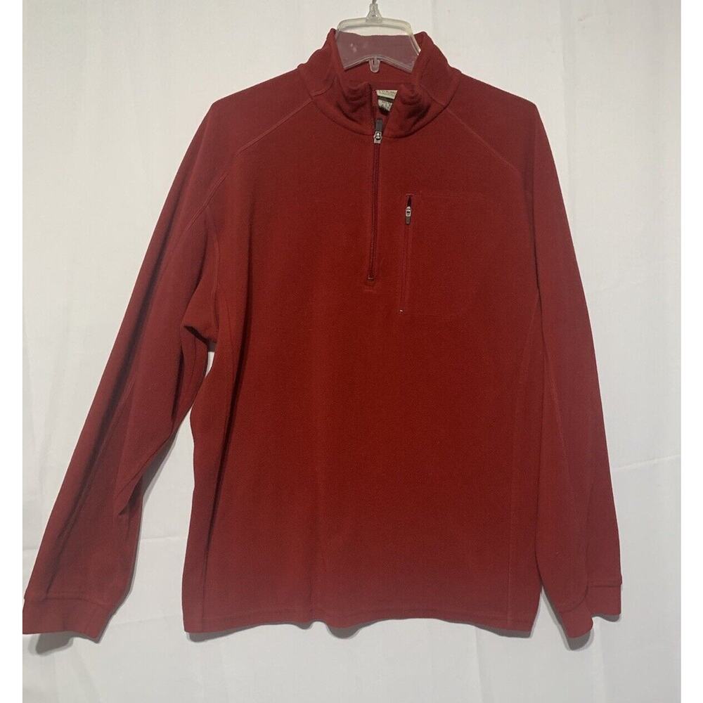 LL Bean Sweatshirt Men L Reg Red Fleece Pullover 1/4 Zip Hiking Pocket Y2K